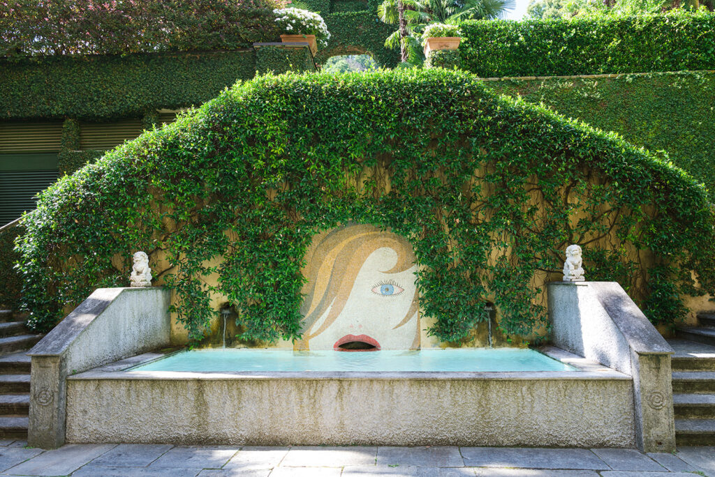 Ivy-covered garden fountain at Grand Hotel Tremezzo, Lake Como