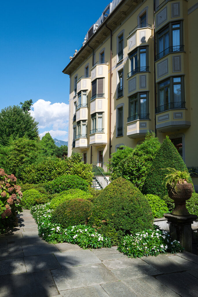 Summer gardens beside Grand Hotel Tremezzo during the Lake Como wedding season