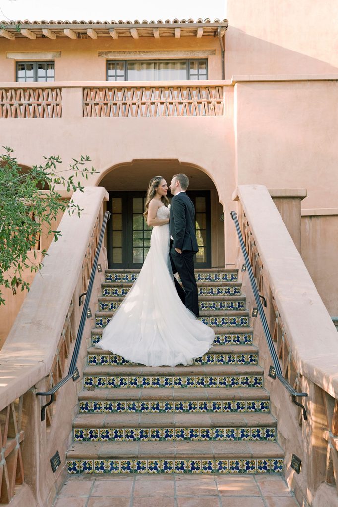 Gabrielle and Darren at their ceremony on the Sunrise Patio at Rancho Valencia
